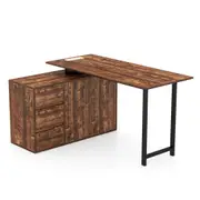 Costway L-Shaped Industrial Desk Reversible Corner Computer Table w/Storage & Charging Station Office Workstation