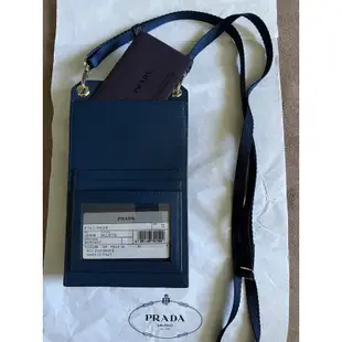 全新Prada 2ZH068 Saffiano 皮革手機套藍色