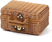 qwmvhfg, Imitation Wicker Picnic Basket Suitcase Vintage-Style Woven Storage Basket Storage Case with Handles Woven Hamper for Travel Camping Picnic Shopping Outdoor Laundry,27 * 11 * 18cm-Brown(23*12