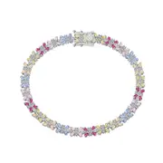 ANYCO Bracelet 17cm 925 Silver Colorful Flower Tennis Gemstones Open Box Clasp Jewelry for Women