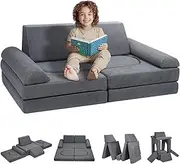 VEVOR Kids Couch, 10Pcs Modular Kids Play Couch, Toddler Couch Sofa Bed, Kids Chair Seat Playroom Furniture, Kids Sofa with Removable Cover for Kids Girls & Boys, Grey