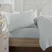 Market & Place 100% Cotton Queen Flannel Sheet Set | 4 Piece Deep Pocket Solid Cozy Winter Bed Sheets | Double Brushed for Extra Softness & Comfort | Chalet Collection (Queen, Light Grey)