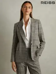 Reiss Grey Check Tamy Checked Slim Fit Suit Blazer (E11880) | $460
