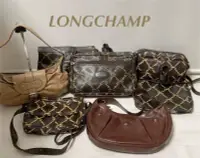 在飛比找Yahoo!奇摩拍賣優惠-Longchamp日本中古購入龍驤老花真皮相機包斜挎包單肩包