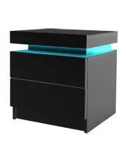 [Levede] Bedside Tables Side Table 2 Drawers RGB LED High Gloss Nightstand Cabinet in Black