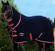 CHALLENGER 74" Horse Polar Soft Fleece Cooler Contoured Exercise Sheet Liner Blanket Tough Wicks Moisture Black W/Red Trim Full Neck 4385N