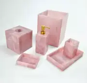 Natural Rose Quartz 7 Pcs Bathroom Set Pink Rose Quartz Agate Bath Acessories