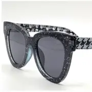 Betsey Johnson Glitter Sunglasses Houndstooth Skull Crossbones Black O/S NWT