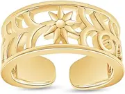 [Wishrocks] Adjustable Flower Toe Ring Jewelry for Women 14k Gold Over Sterling Silver