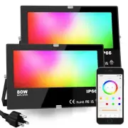 ILC LED Flood Light 80W, 8000LM, Outdoor RGB Color Changing, Smart Floodlight...