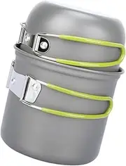 GANAZONO 1 Set Portable Camping Stove Set Durable Outdoor Cooking Pot with Green Handle for Hiking Backpacking Camping Activities Lightweight Compact Easy to Use Cookware