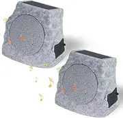 GGNOO 2-Pack Outdoor Rock Speakers Water-Resistant Solar Power and USB Rechargeable Patio Speaker with Lights & TWS Pair System for Outside Pool Garden BBQ Deck