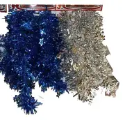 9 F Hanukkah or Christmas Tree Tinsel Garland, Blue Iridescent Snowflakes decor