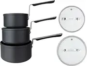 [Commichef] 3-Piece Cookware Set, Consisting of 14 cm Milk Pan, 16 cm Saucepan with Lid and 18 cm Saucepan with Lid, Stackable, Anodised Aluminium