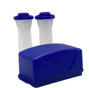 Tupperware Hour Glass Salt and Pepper Shaker and Butter Dish Tokyo Blue Set