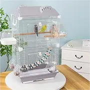 2 Tier Indoor Bird Cage, Bird Carrier with External Bath Box, Food Box, Big Ladder, Transparent Breeding Box & Kettle, for Medium Small Pet Bird Parakeet/Lovebird/Cockatiel Gray