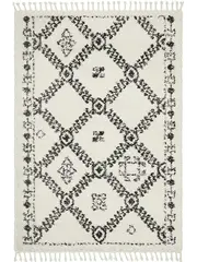 Saffia Natural Off-White Ethnic Prints Plush Boho Rug