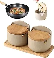 Salt Cellar, Salt Box with Swivel Lid and Spoon, Salt and Pepper Box | Pepper Containers, Seasoning Pot Bowl Jars for Kitchen Sea Salt | Kitchen Seasoning Storage Jar, Salt Holder for C