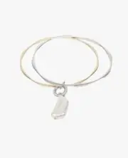 $210 Carolee River Two-Tone Baroque Pearl Charm CZ Cuff Bracelet a1gg