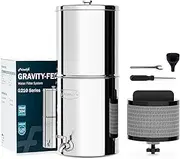 Frizzlife G210 Gravity-Fed Water Filter System, Certified Element Reduces 99% Chlorine, Bad Taste & Odor, 10+ Impurities, 304 Stainless Steel Countertop System for Home, Emergency, 2.25G