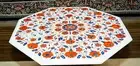 36 Inches White Marble Kitchen Table Top Floral Pattern Inlay side Coffee Table
