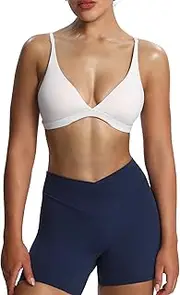 [Aoxjox] Women's Workout Deep V Adjustable Sport Bras Fitness Backless Padded Bra Yoga Crop Tank Top