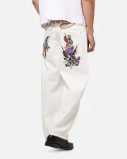 [ED HARDY] Ed Hardy Dragon Wide Leg Denim Jeans Off White - Size 38 38 Off White