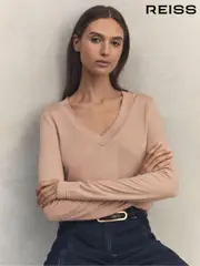 Reiss Camel Brady Jersey V-Neck Top (Q83406) | $135
