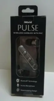 iWorld BLACK PULSE Bluetooth Wireless Earbuds w/In-line Mic Noise-Isolating