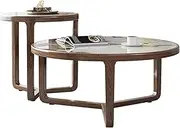Nesting Coffee Tables Round Nesting Coffee Table Set of 2, Modern Coffee Table, Side Table with Slate Top & Natural Wooden Legs, for Living Room Bedroom, Office
