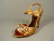 Miu Miu Prada 36/6 Silk Gold Gathered Leather Big Stones Platform Sandals Shoes