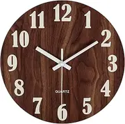 jomparis 12" Night Light Function Wooden Round Wall Clock Vintage Rustic Country Tuscan Style for Kitchen Bedroom Office Home Silent & Non-Ticking Large Numbers Battery Operated Indoor Clocks