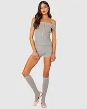 EDIKTED Womens Bow Time Knit Micro Shorts GREY-MELANGE