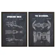 [Namly Design] Patent Drawing Poster - Speeder Bike and TIE Bomber / Set of 2