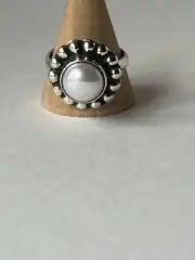 Minimalist Pearl Ring – 925 Sterling Silver – Modern Artisan Design
