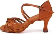 [SWDZM] Women's Satin Latin Dance Shoes Ballroom Salsa Waltz Performance Practice Dancing Shoes,Model 1213DB