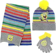 [Nickelodeon] Spongebob Boys and Girls Hat Gloves and Scarf Cold Weather Set with Gift Box Ages 5-13 and Toddler 2-5