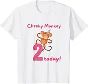 [X.Style] Kids Kids Cheeky 2 Year Old Monkey 2nd Birthday Girl Two Today ds995 T-Shirt (S) White