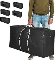 66 Gallon Extra Large Storage Bags 6 Pack – Black XXL Heavy Duty Waterproof Moving Tote Bags for College Dorm, Travel, Clothes & Bedding Foldable Zippered Duffle with Handles