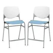 Home Square Plastic Counter Stool in White/Sky Blue - Set of 2