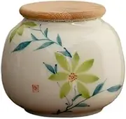 Kitchen Container Hand-painted Tea Canister Household Ceramic Storage Container Small Portable Tea Tin For Loose Tea(Green)