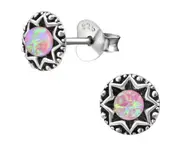 Sterling Silver Oxidized Opal Star Stud Earrings