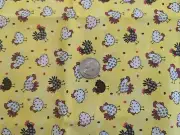 1Yd+7"/43" 100%cotton woven Fab YELLOW w/sm "Black & White CHICKENS" TOSS, NEW