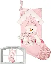 Pink Plush Stocking - Elk Stocking, Cute Pink Stocking, Christmas Stockings for Kids, Plush Christmas Socks, Family Holiday Decoration Big Stocking, Christmas Decorative Candy Bag