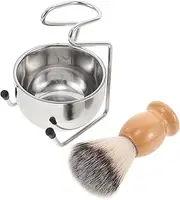 WEKADRIN Men's Shaving Brush and Bowl Set Durable Stainless Steel Shaving Bowl with Badger Hair Brush and Stand Complete Grooming Kit