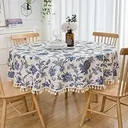 Anaado Table Cloth Round 70 inch 180 cm, Paisley Blue Coffee Table Cover, Table Cloth for Dining Table Decoration