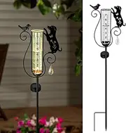 Hokfirm Rain Gauge Outdoor with Large Number Scale,Solar Powered Decorative Dog and Bird Garden Stake for Outside,Yard, Lawn, Pathway