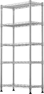 GIOTORENT 5-Wire Garage Shelving Storage Shelves, Kitchen Storage Adjustable Shelf, Metal Shelves 500Lbs Capacity 21" L x 11.8" W x 53.8" H for Laundry Bathroom Pantry Closet, Silver
