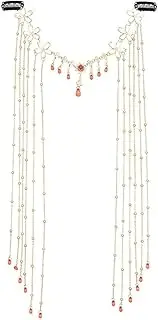 [Generic] Chinese Retro Long Tassel Headpiece Fairy Hair Ornaments Forehead Chain Face Curtain Luxury Headdress Water Drop Tassel Hairpin Wedding Headpieces Hair Acessories for Women and Girls