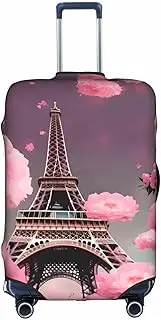 [Pvinnk] Paris Street Eiffel Tower Pink Floral Print Protective Luggage Cover Elastic Washable Suitcase Protector Travel Gear Protector, White, Large